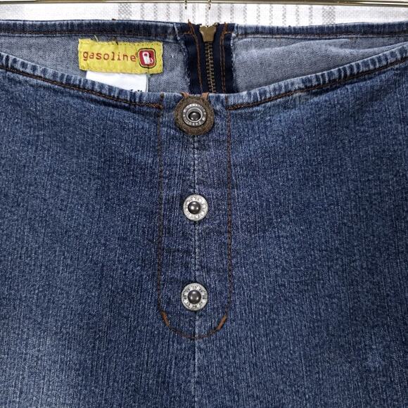 Y2K Vintage Gasoline Jeans Womens 11 Blue Embroidered Flare‎ Bootcut Low Rise - Picture 4 of 14